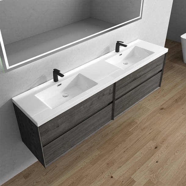 Ebern Designs Arjina 84'' Wall Mounted Double Bathroom Vanity with